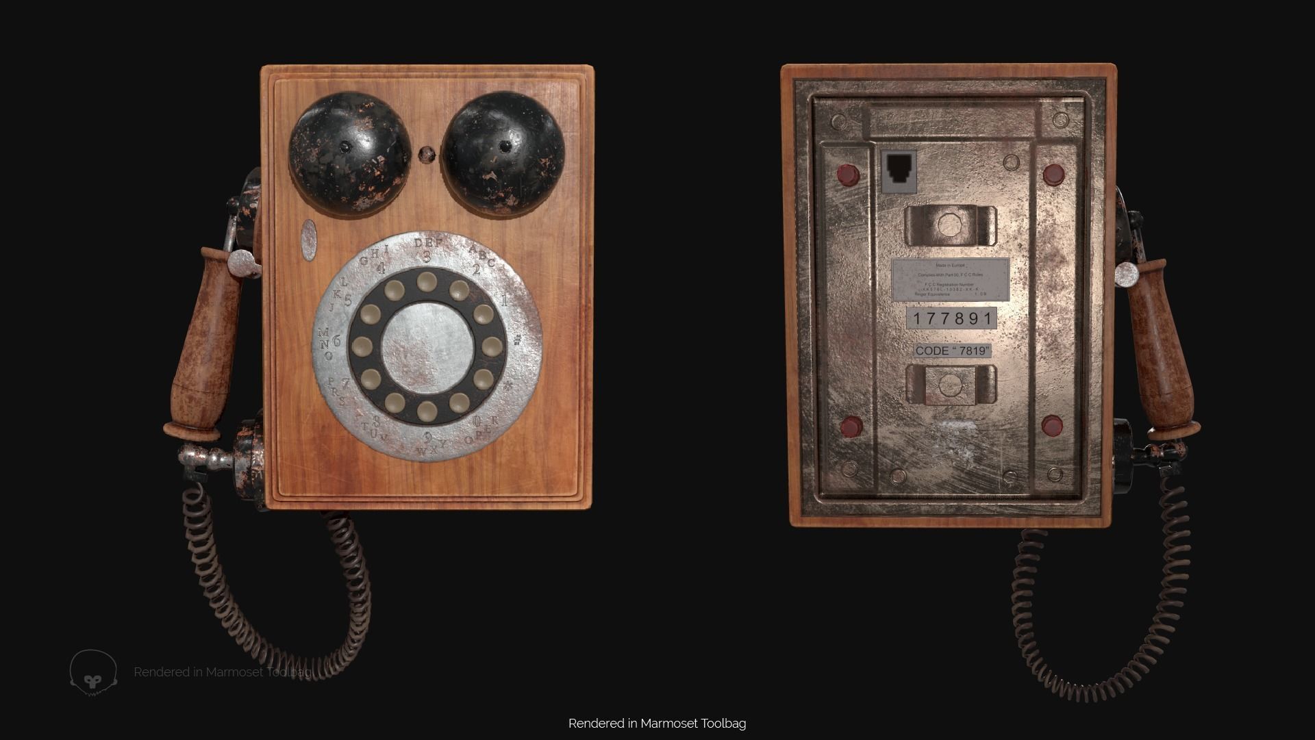Wooden Antique Phone Low-poly 3D model_6