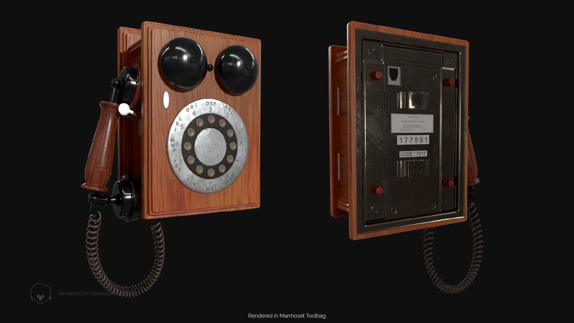 Wooden Antique Phone Low-poly 3D model_2