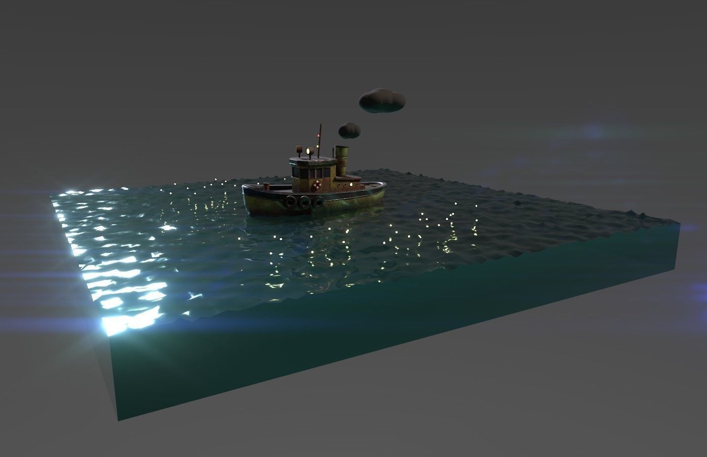 Tugboat Fireflies scene Low-poly 3D model_2