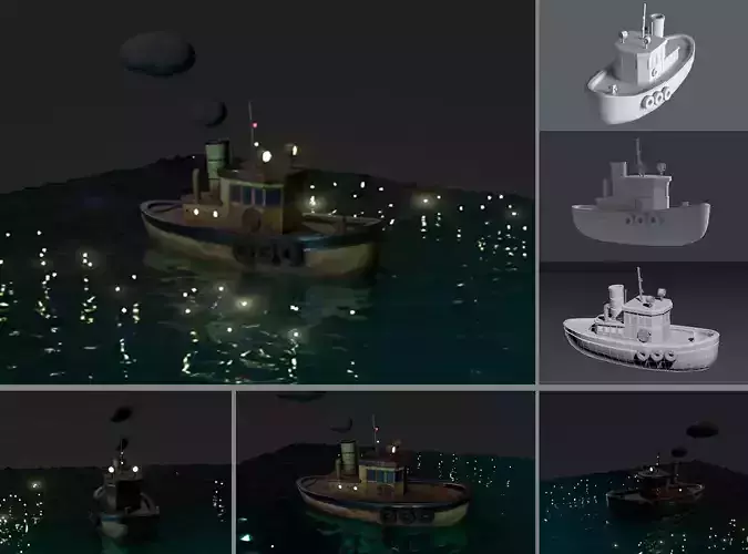 Tugboat Fireflies scene Low-poly 3D model