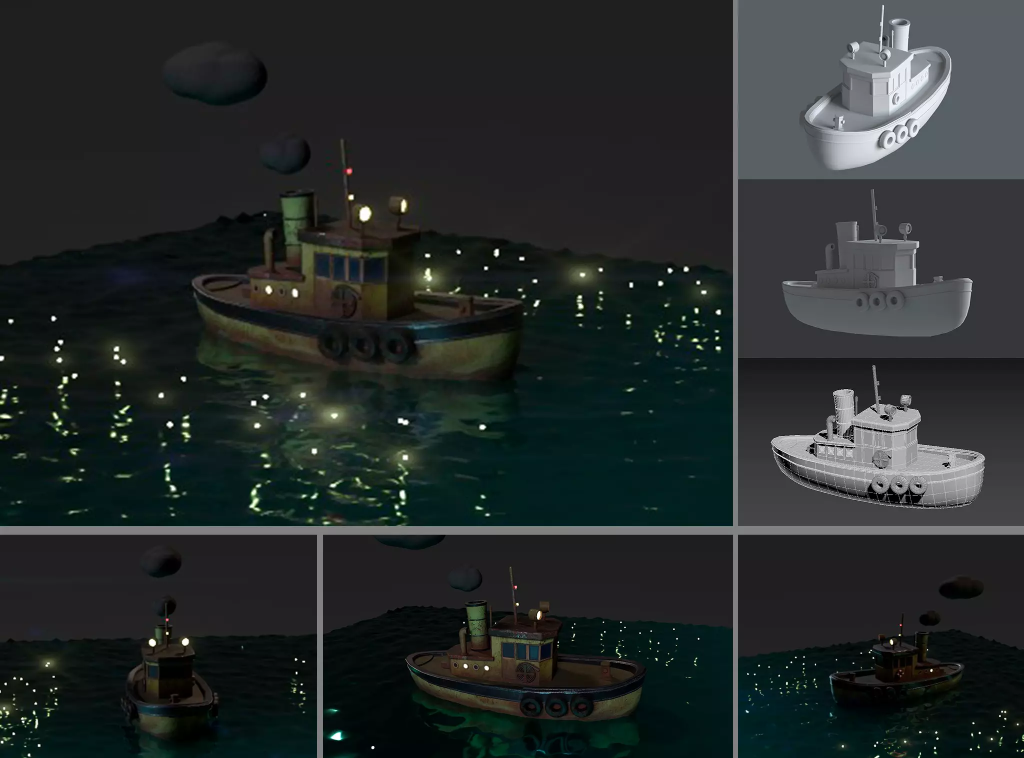 Tugboat Fireflies scene Low-poly 3D model_0