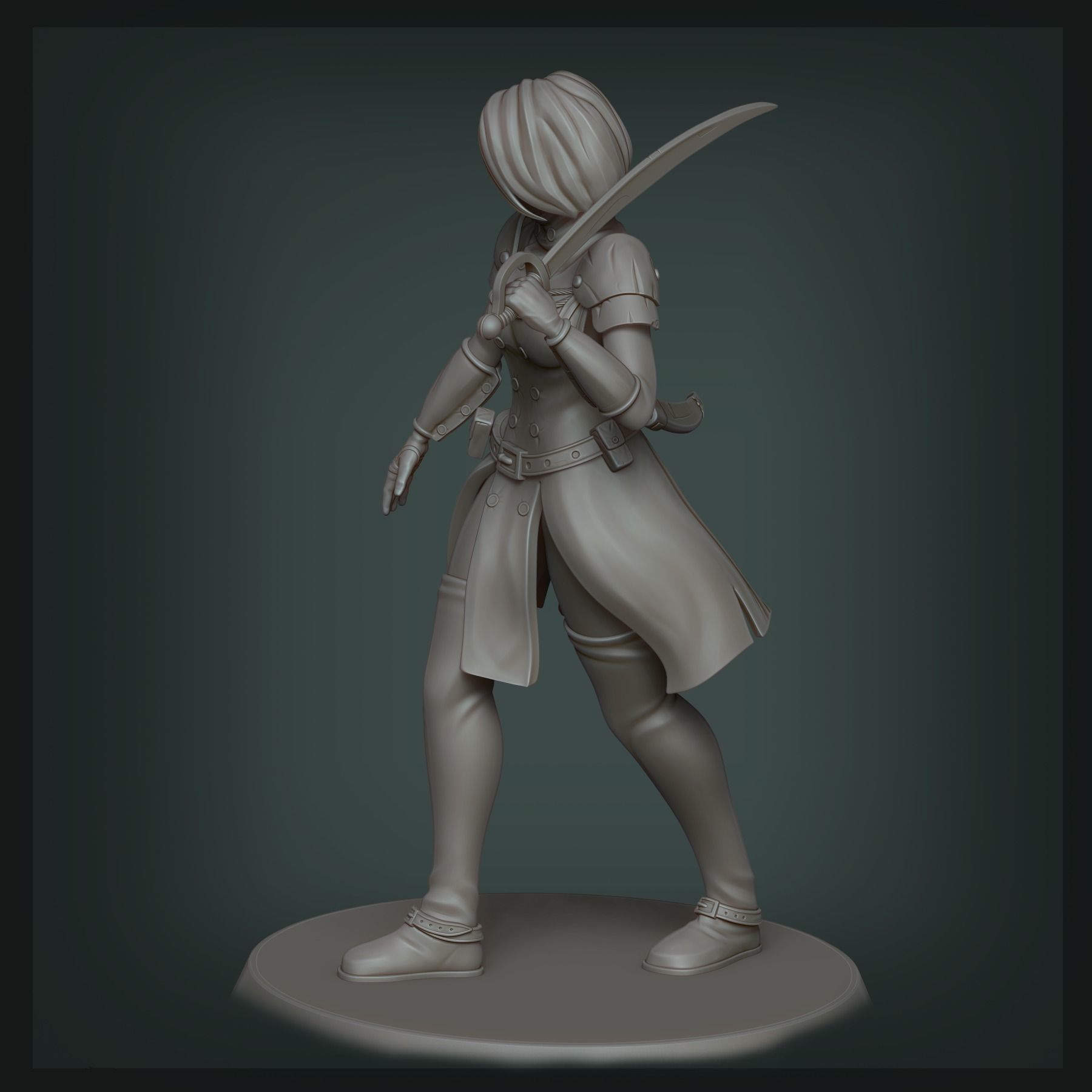 Robber woman holding sword 3D print model_3