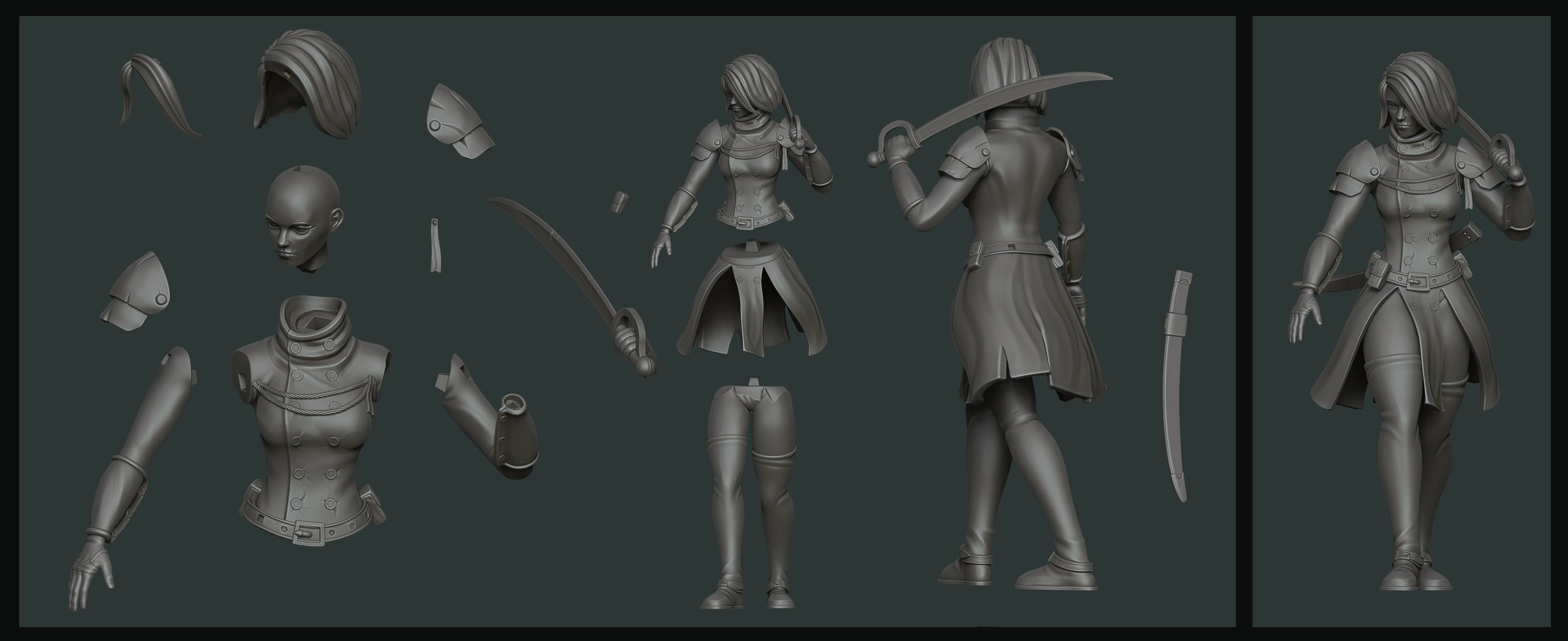 Robber woman holding sword 3D print model_1