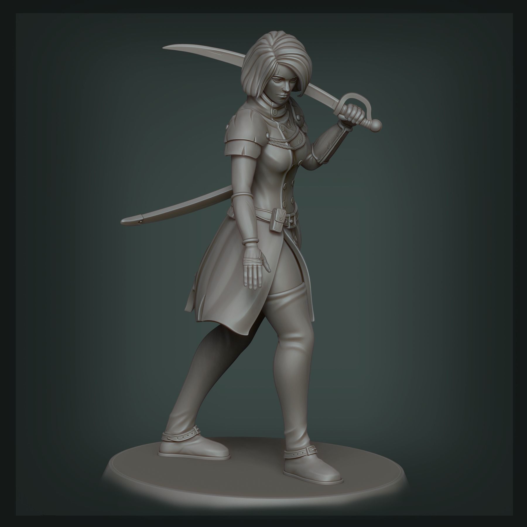 Robber woman holding sword 3D print model_2