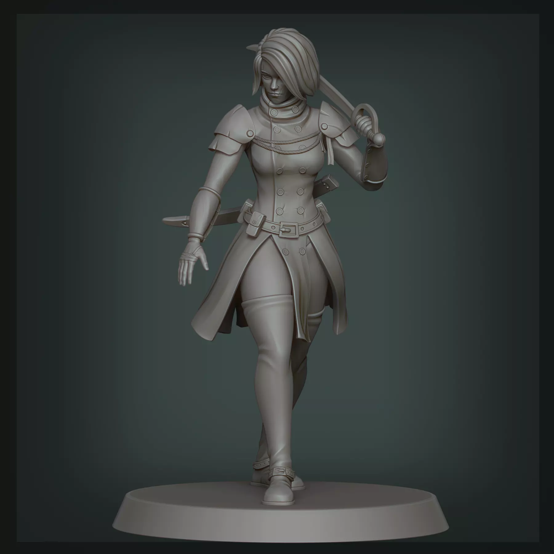 Robber woman holding sword 3D print model_0