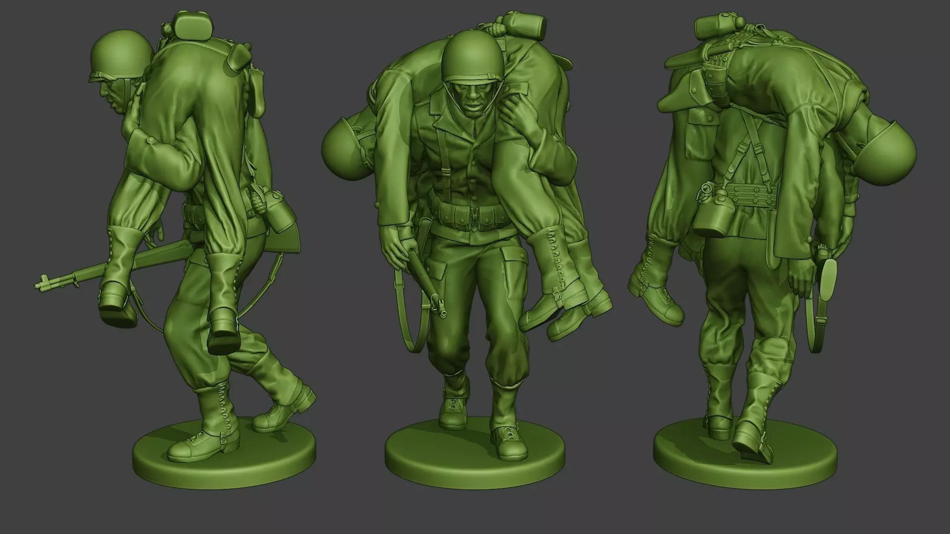 American soldier ww2 carring wounded A10 3D print model_0