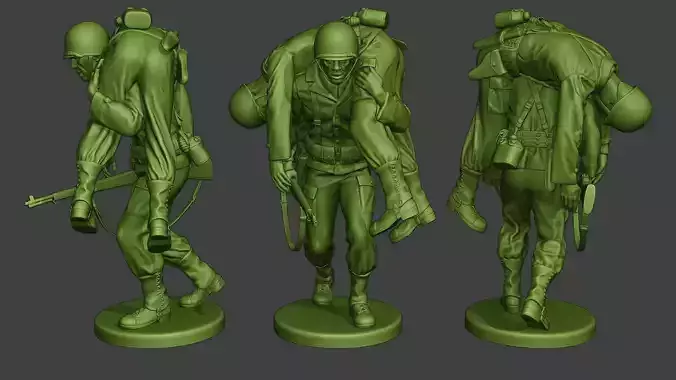 American soldier ww2 carring wounded A10 3D print model