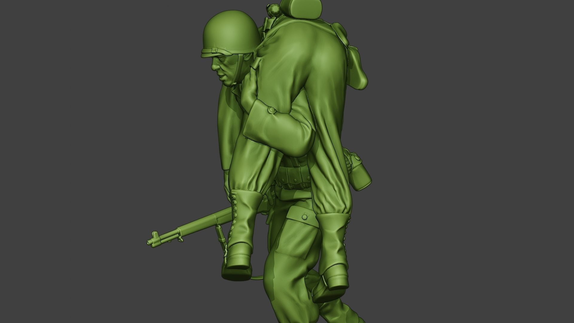 American soldier ww2 carring wounded A10 3D print model_17