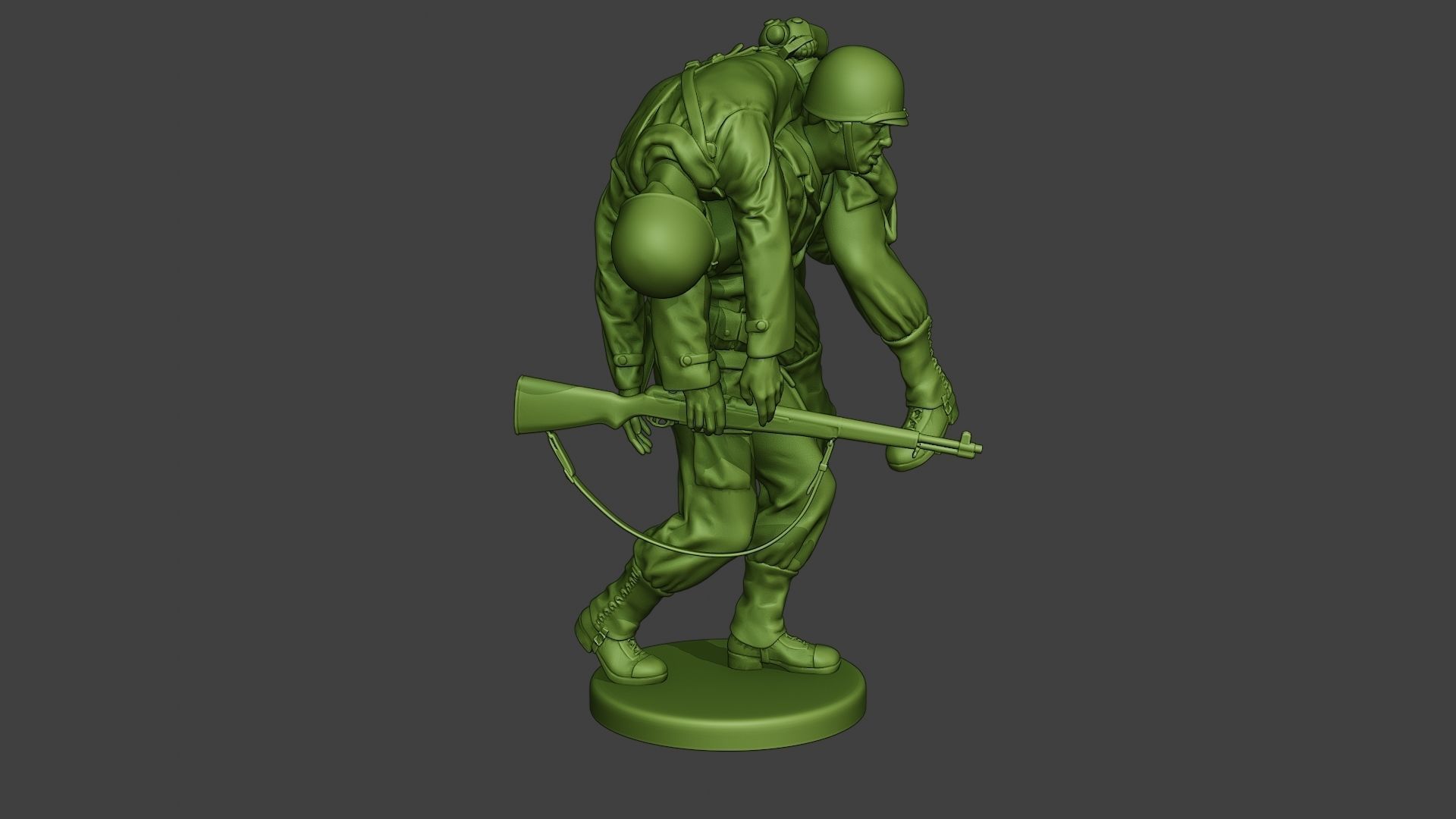 American soldier ww2 carring wounded A10 3D print model_8