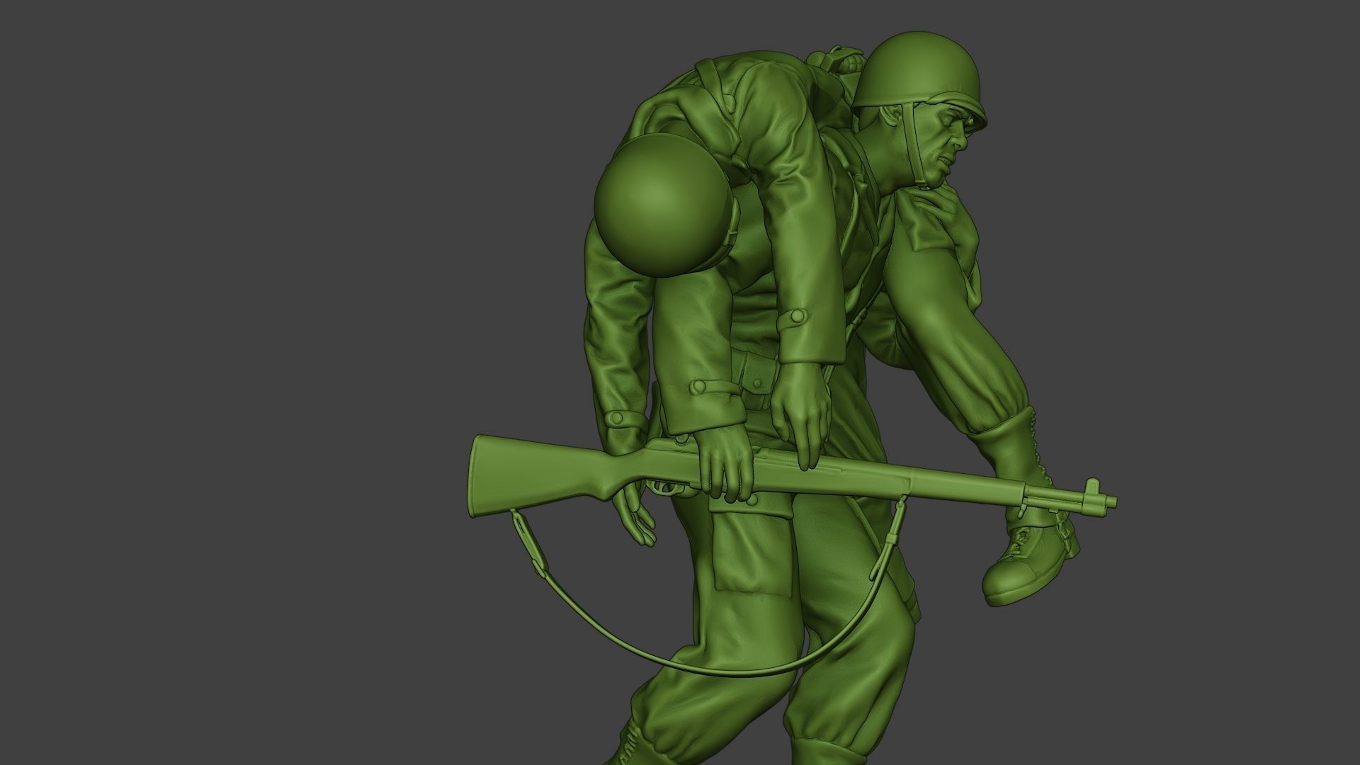 American soldier ww2 carring wounded A10 3D print model_28