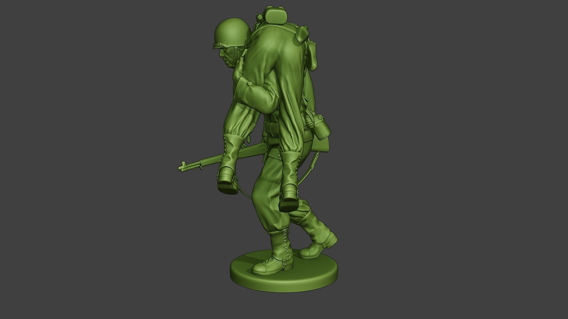 American soldier ww2 carring wounded A10 3D print model_2