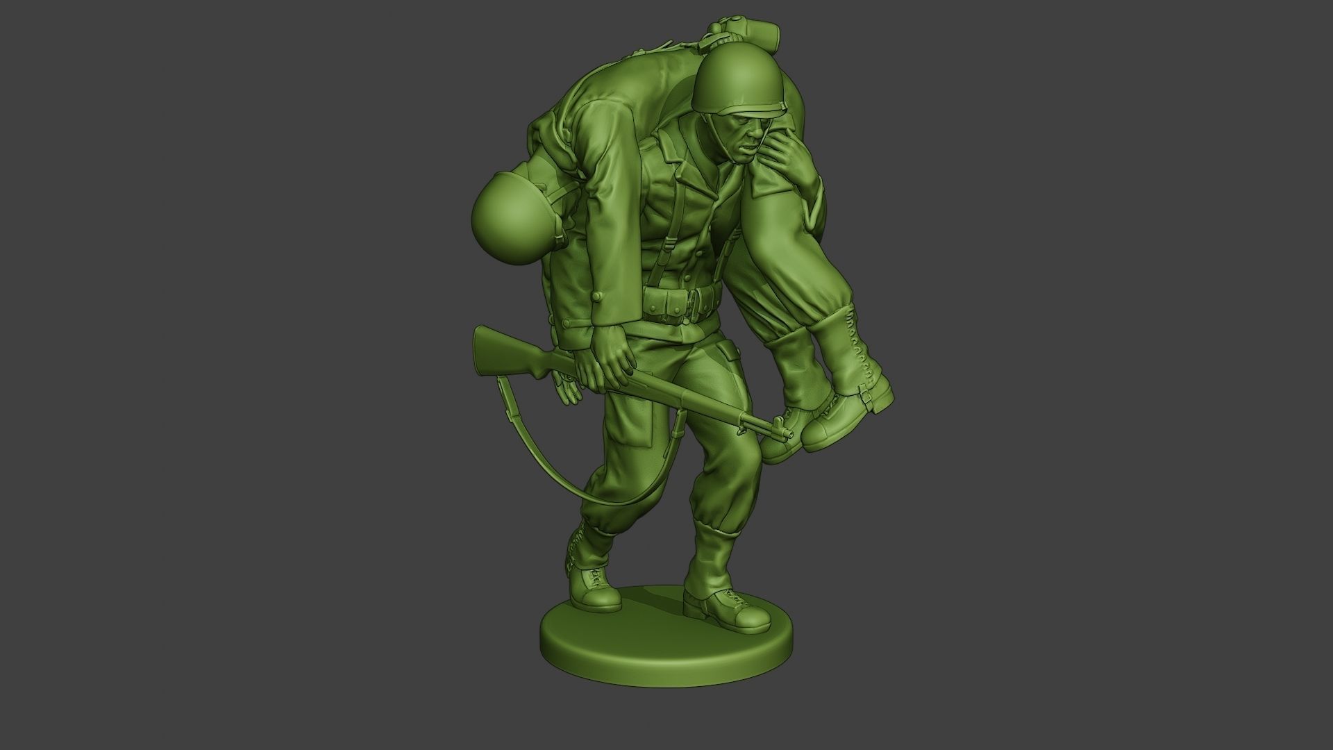 American soldier ww2 carring wounded A10 3D print model_9