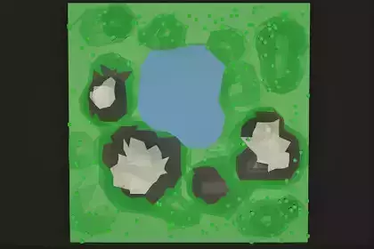 Low Poly Landscape with trees and lake