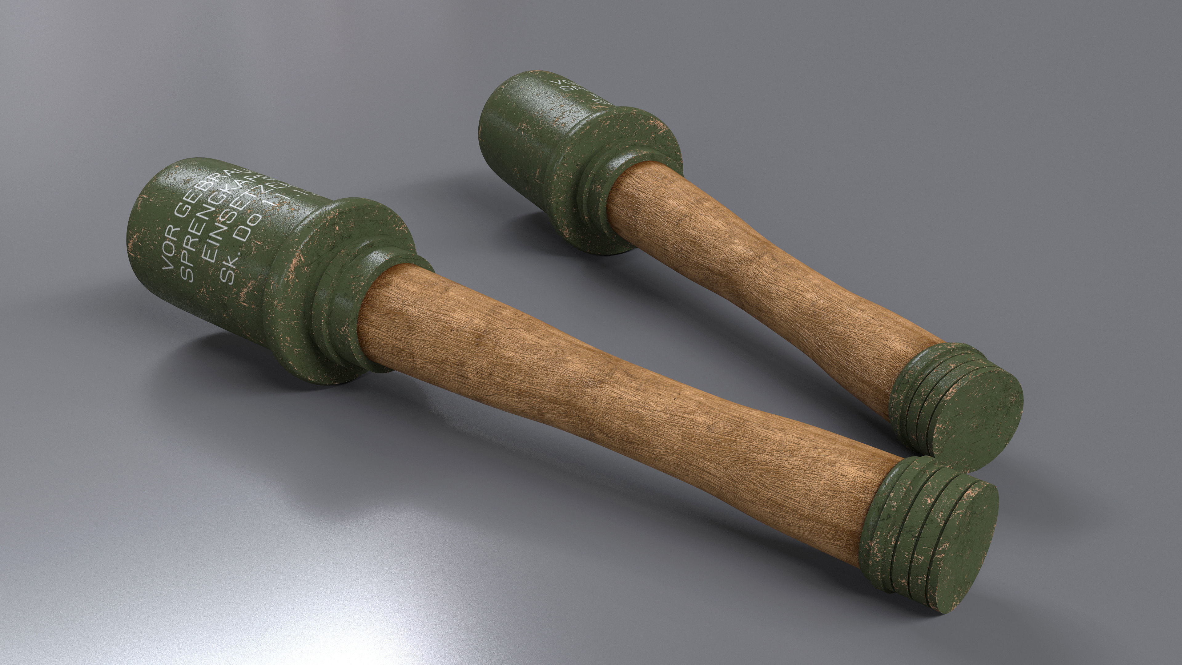 WWII Stick Grenade Low-poly 3D model_4