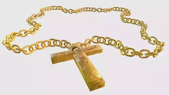Rosary the golden cross Low-poly 3D model
