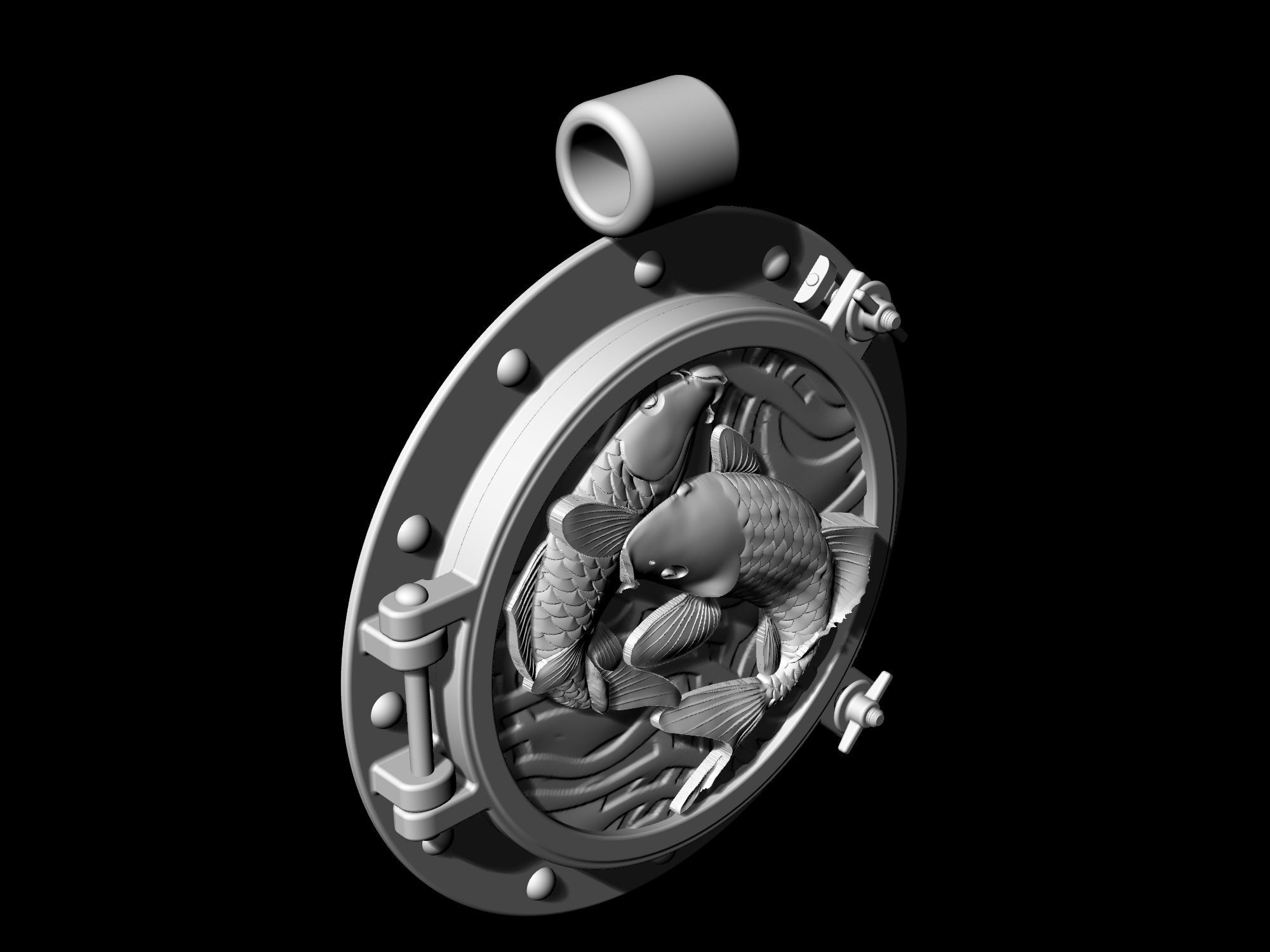  Porthole with jumper fish pendant 3D print model_7