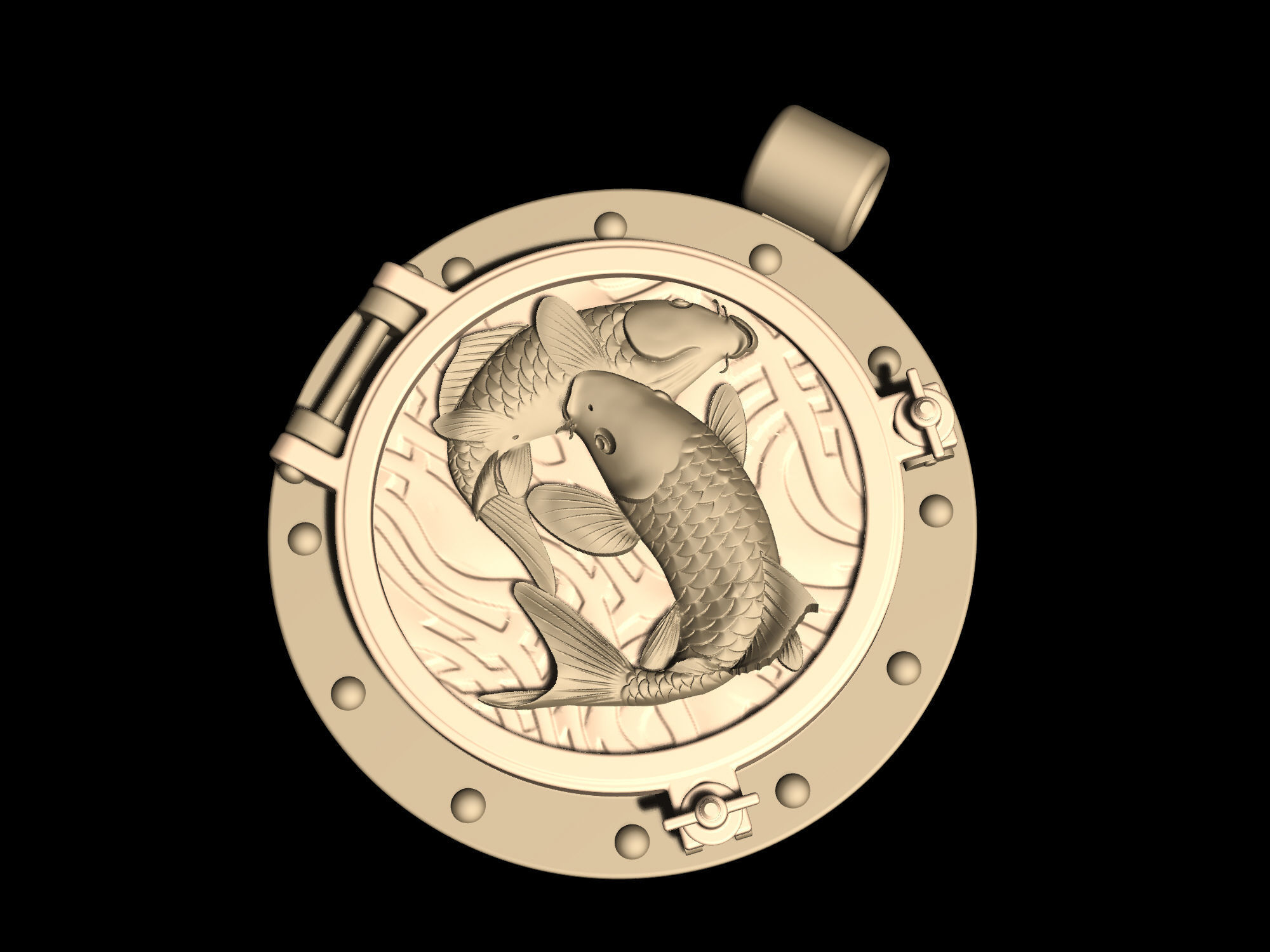  Porthole with jumper fish pendant 3D print model_4