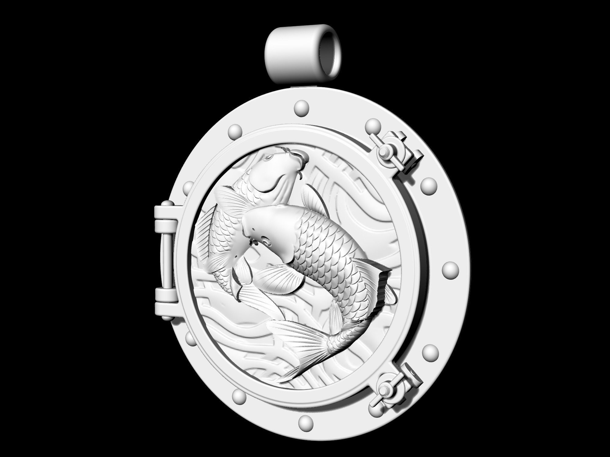 Porthole with jumper fish pendant 3D print model_6