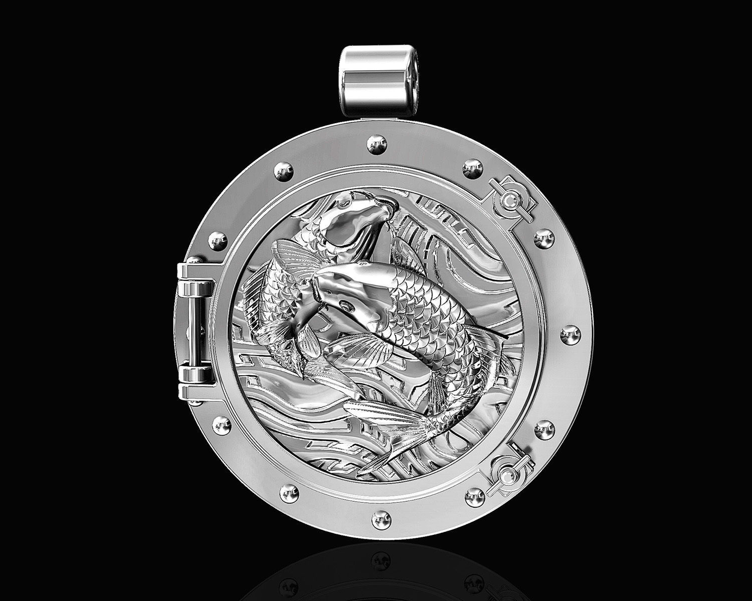  Porthole with jumper fish pendant 3D print model_2