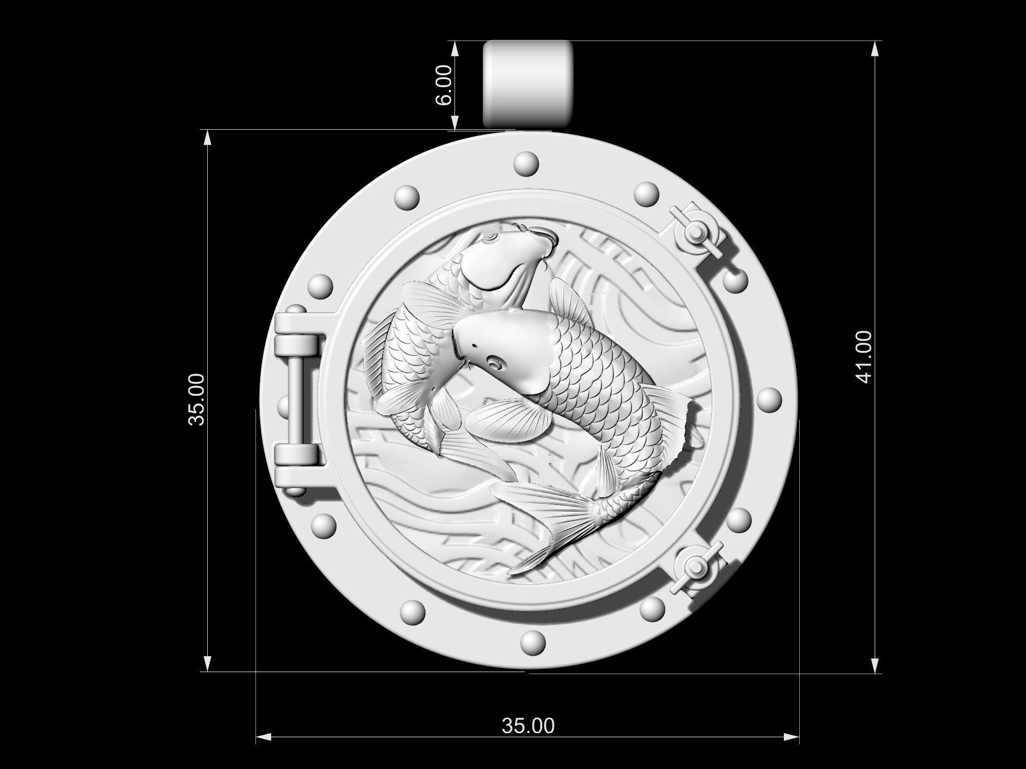  Porthole with jumper fish pendant 3D print model_12
