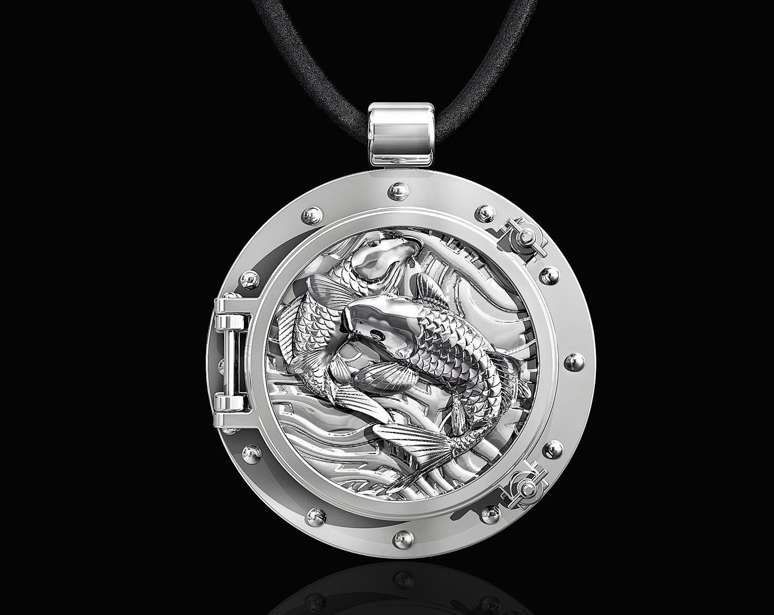  Porthole with jumper fish pendant 3D print model_1