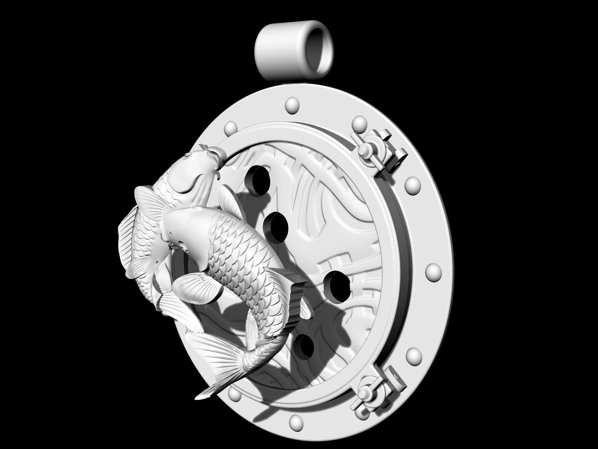  Porthole with jumper fish pendant 3D print model_10