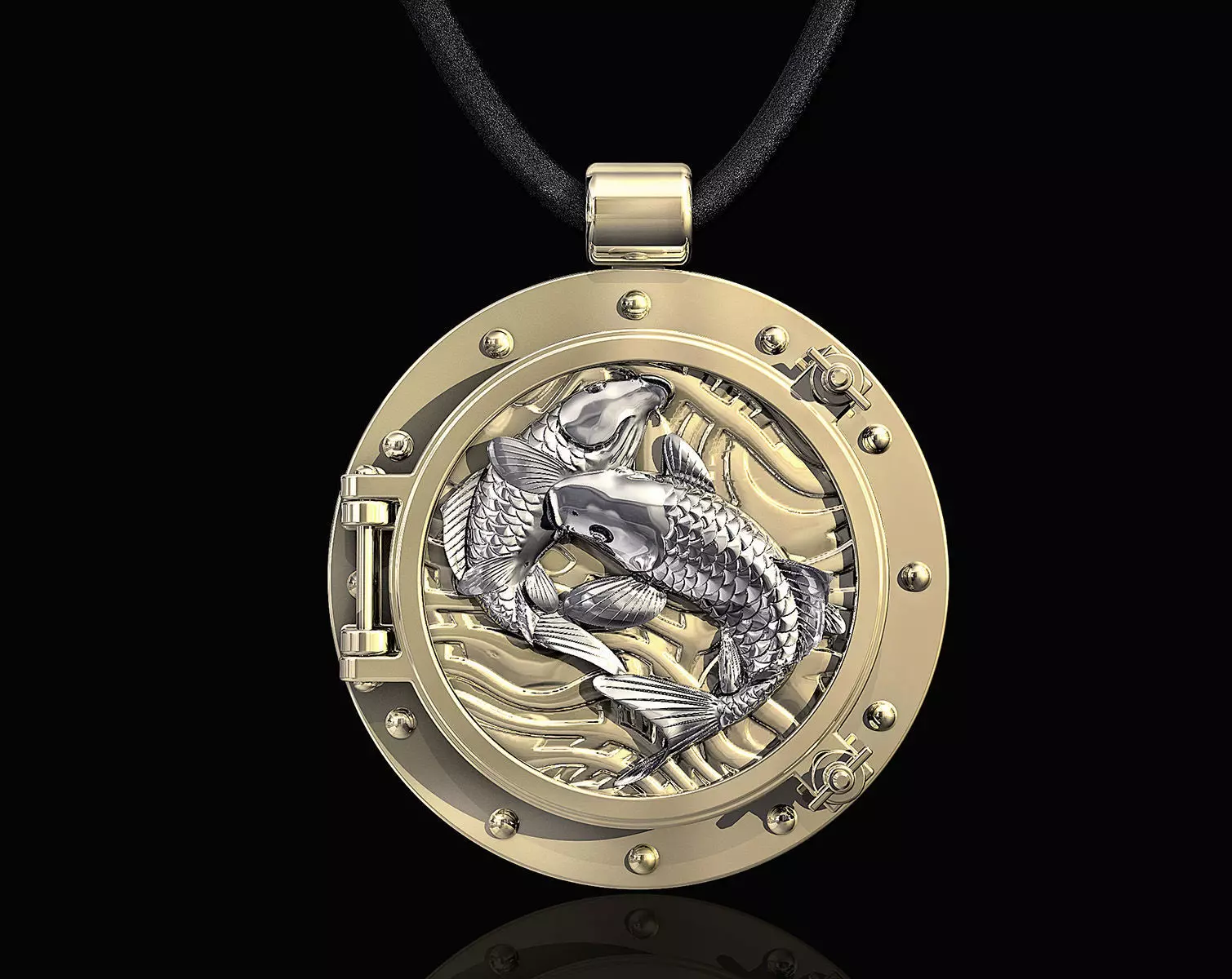  Porthole with jumper fish pendant 3D print model_0
