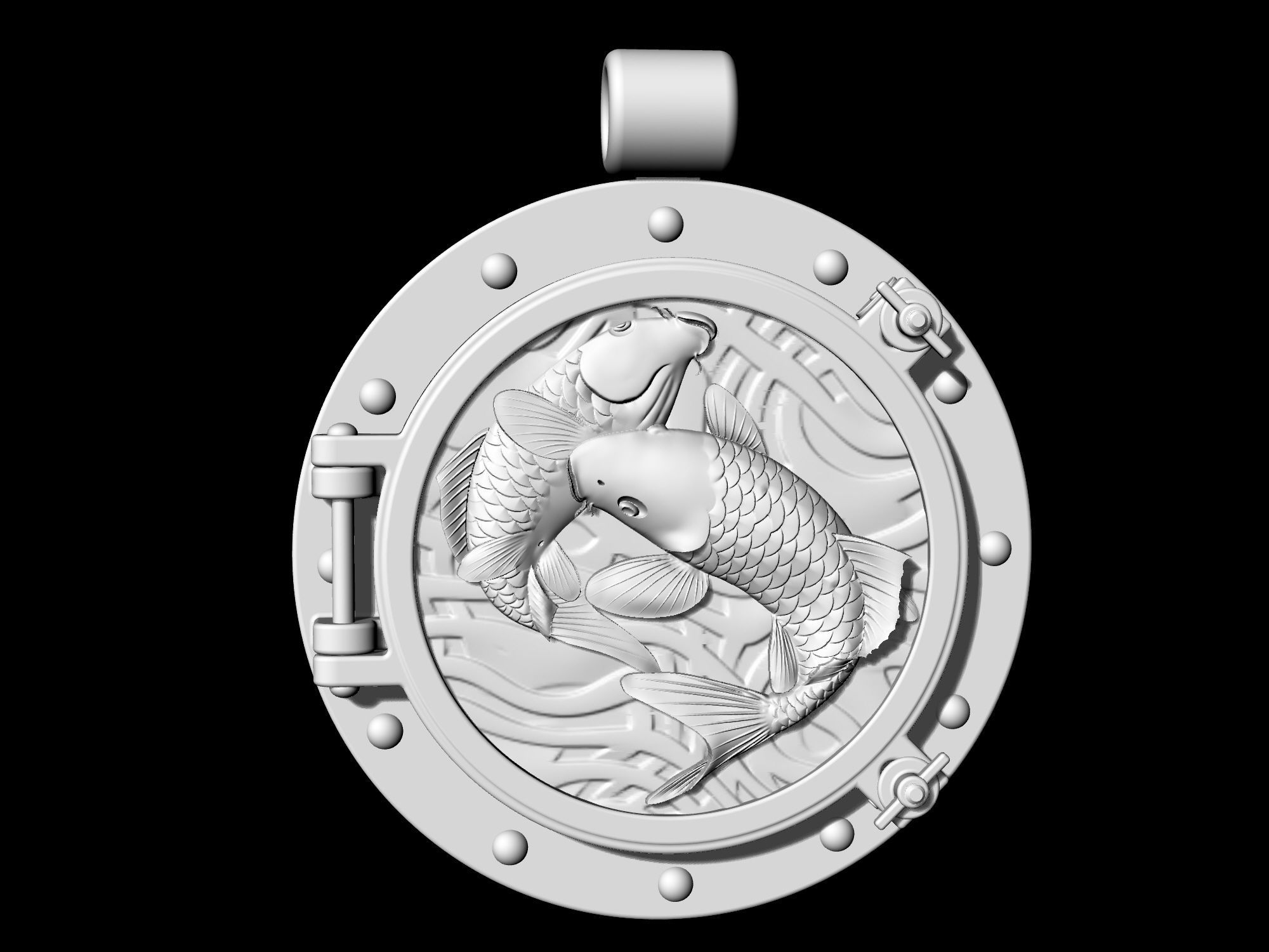  Porthole with jumper fish pendant 3D print model_5