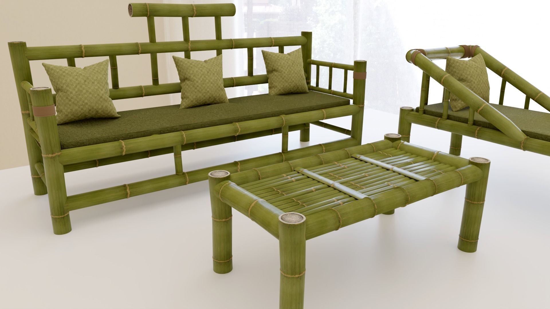 Sophisticated Bamboo Sofa Set Modern Furniture PBR ArchViz 3D model_2