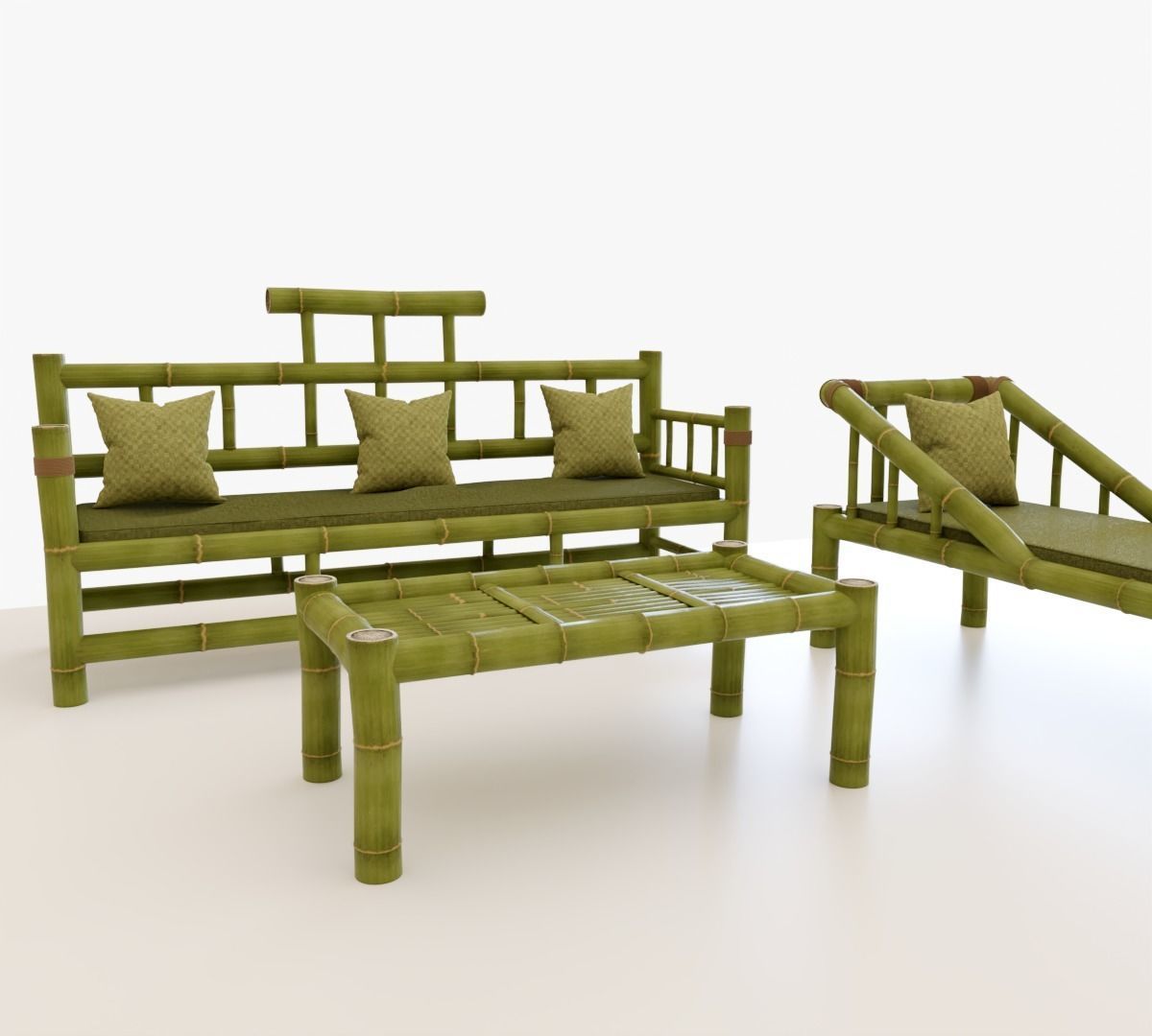 Sophisticated Bamboo Sofa Set Modern Furniture PBR ArchViz 3D model_1