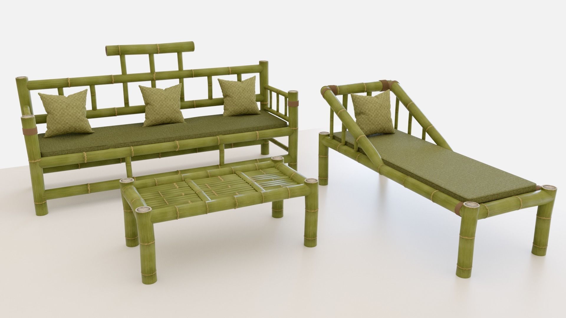 Sophisticated Bamboo Sofa Set Modern Furniture PBR ArchViz 3D model_7