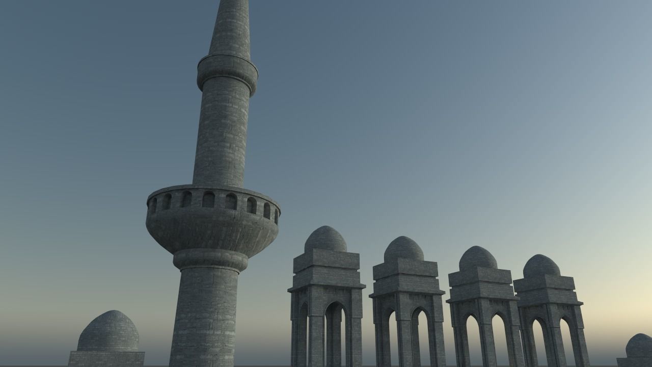 Mosque in middle of lake Low-poly 3D model_2