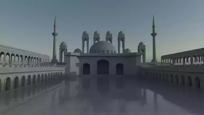 Mosque in middle of lake Low-poly 3D model