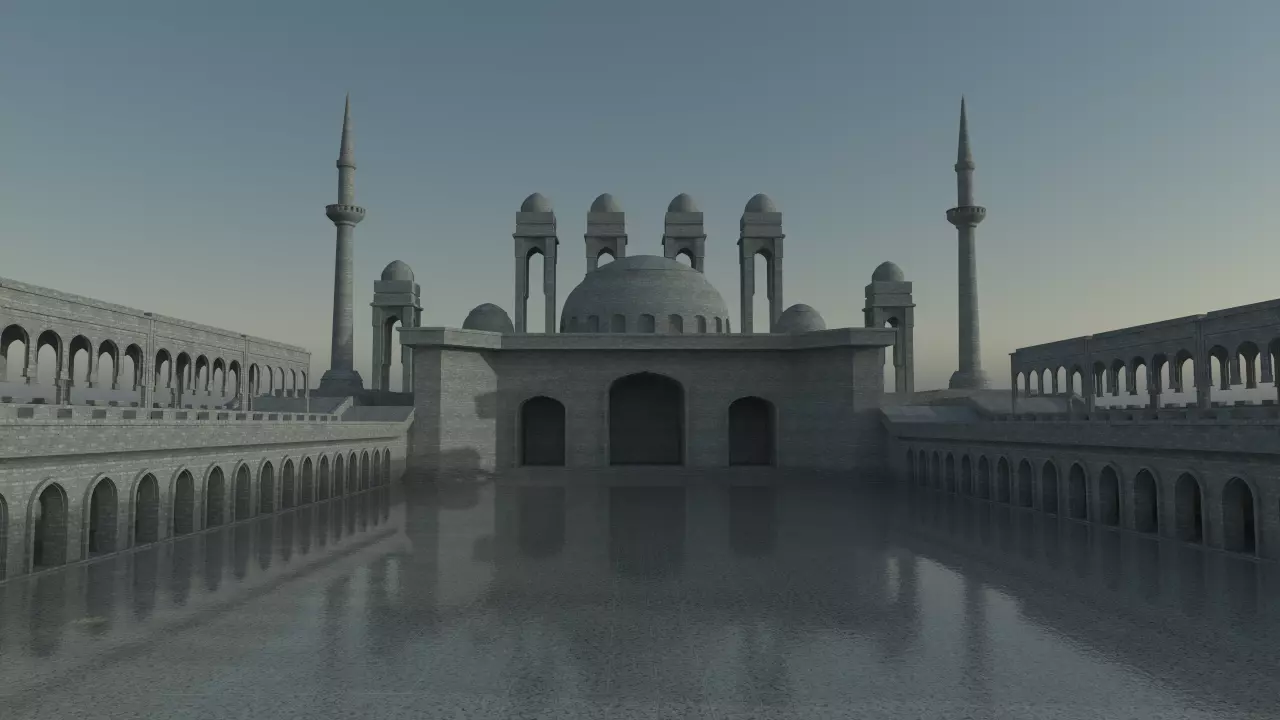 Mosque in middle of lake Low-poly 3D model_0