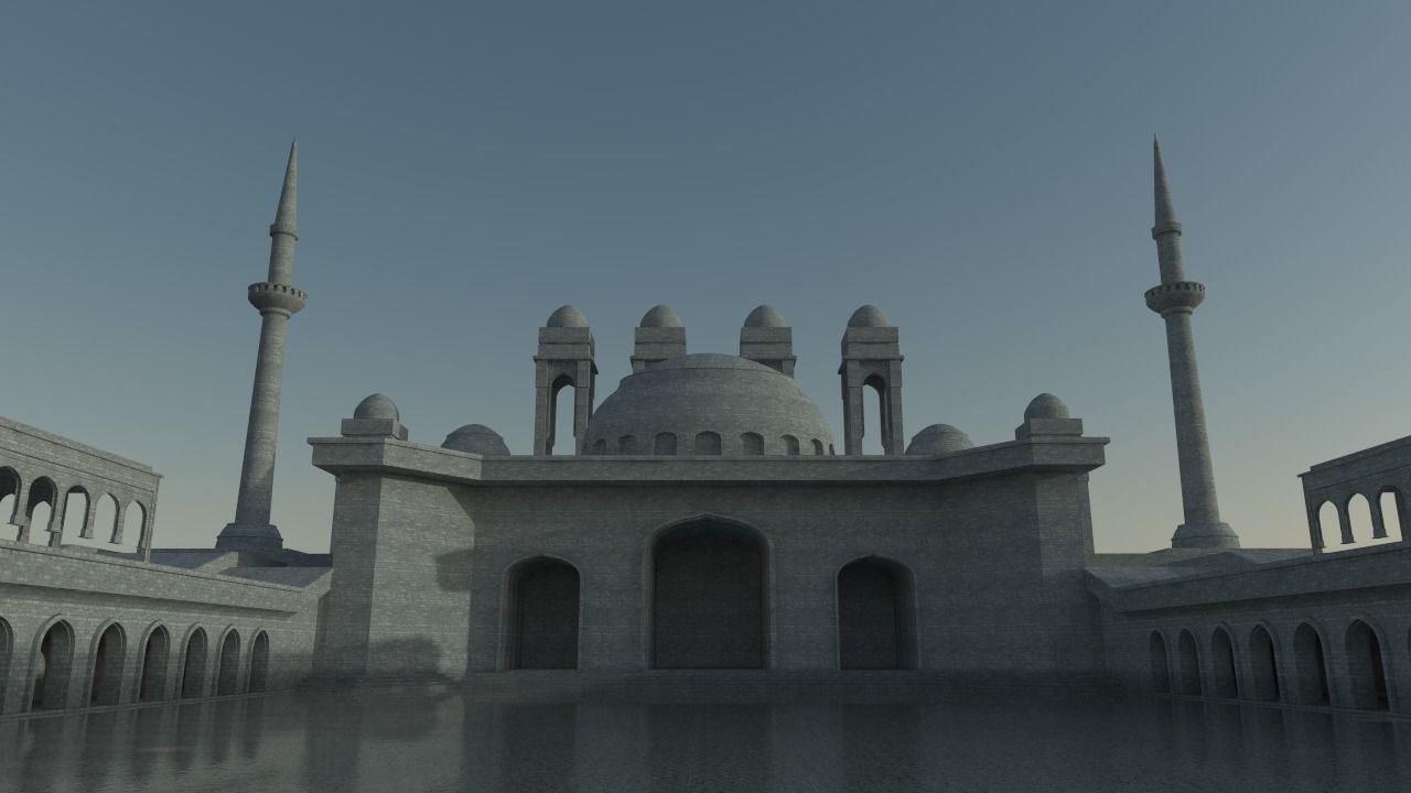 Mosque in middle of lake Low-poly 3D model_1