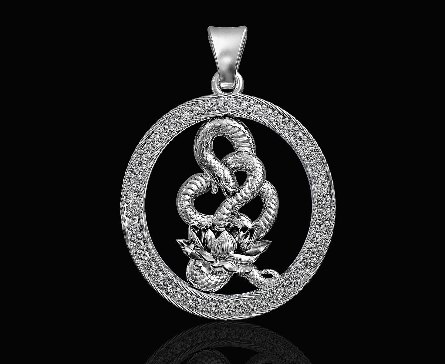 Snake with flower-gemstones pendant 3D print model_1