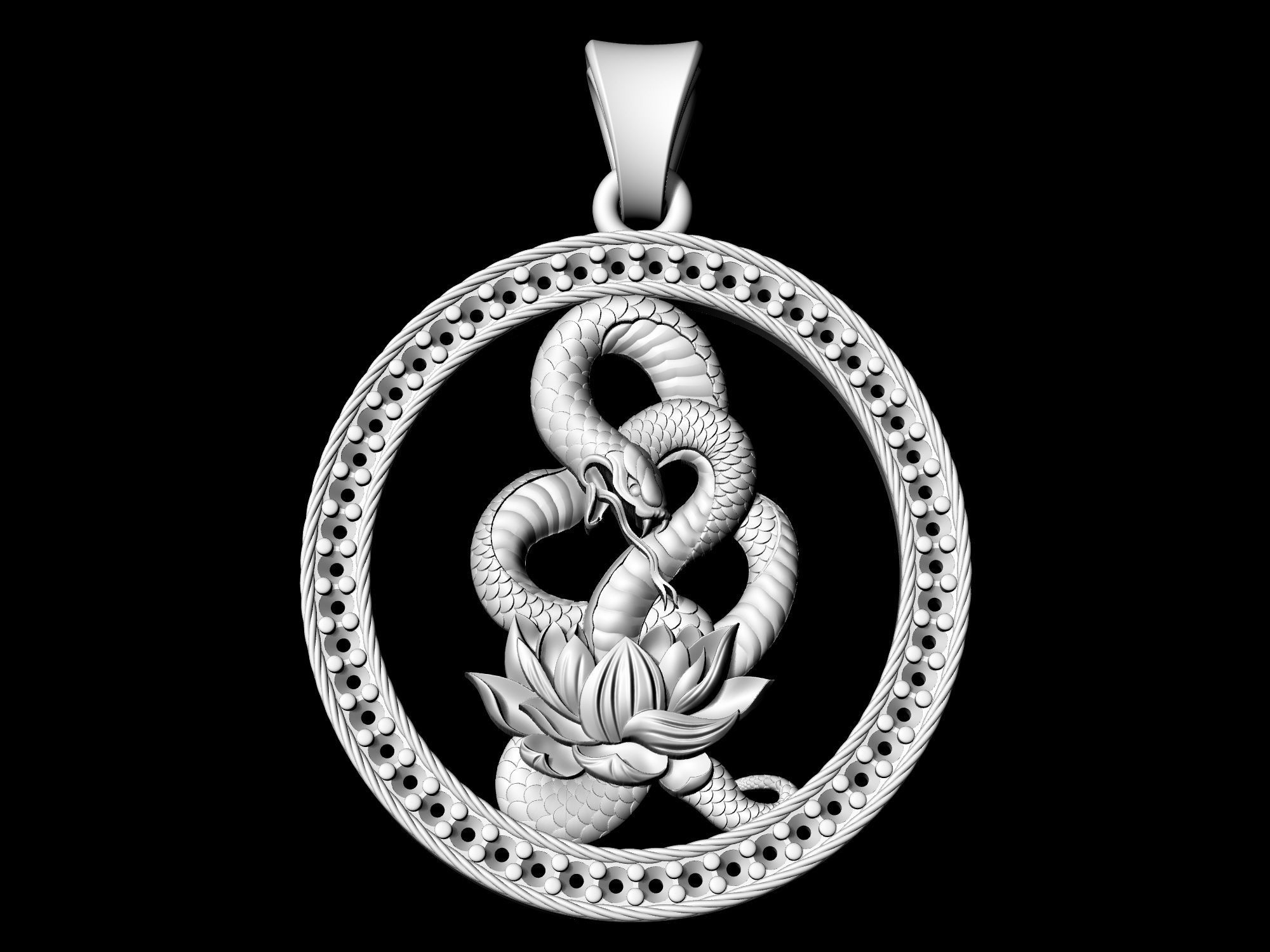 Snake with flower-gemstones pendant 3D print model_2