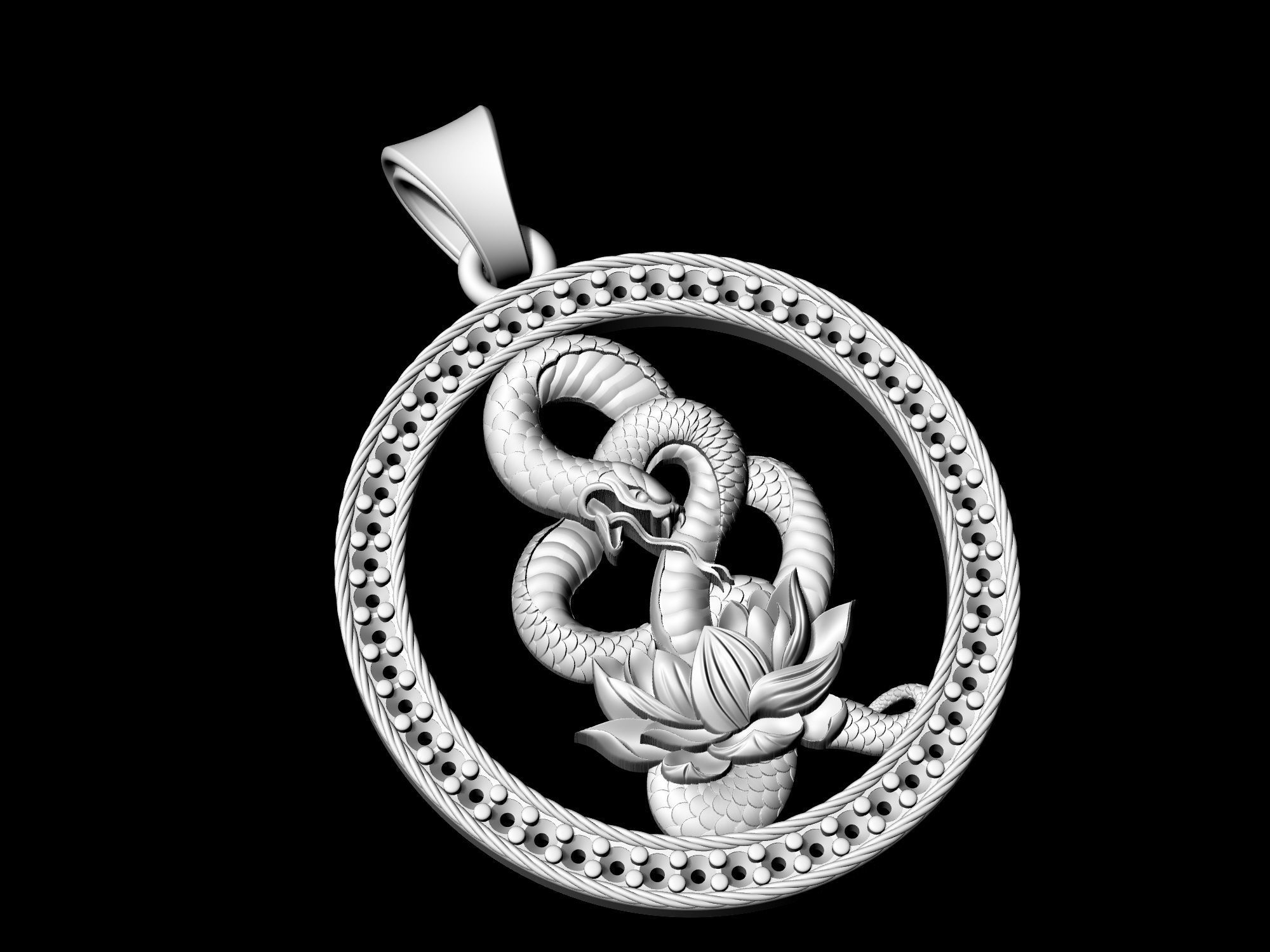 Snake with flower-gemstones pendant 3D print model_3
