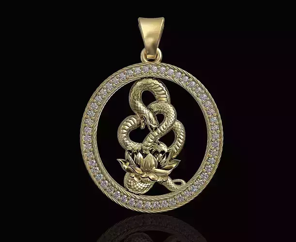 Snake with flower-gemstones pendant