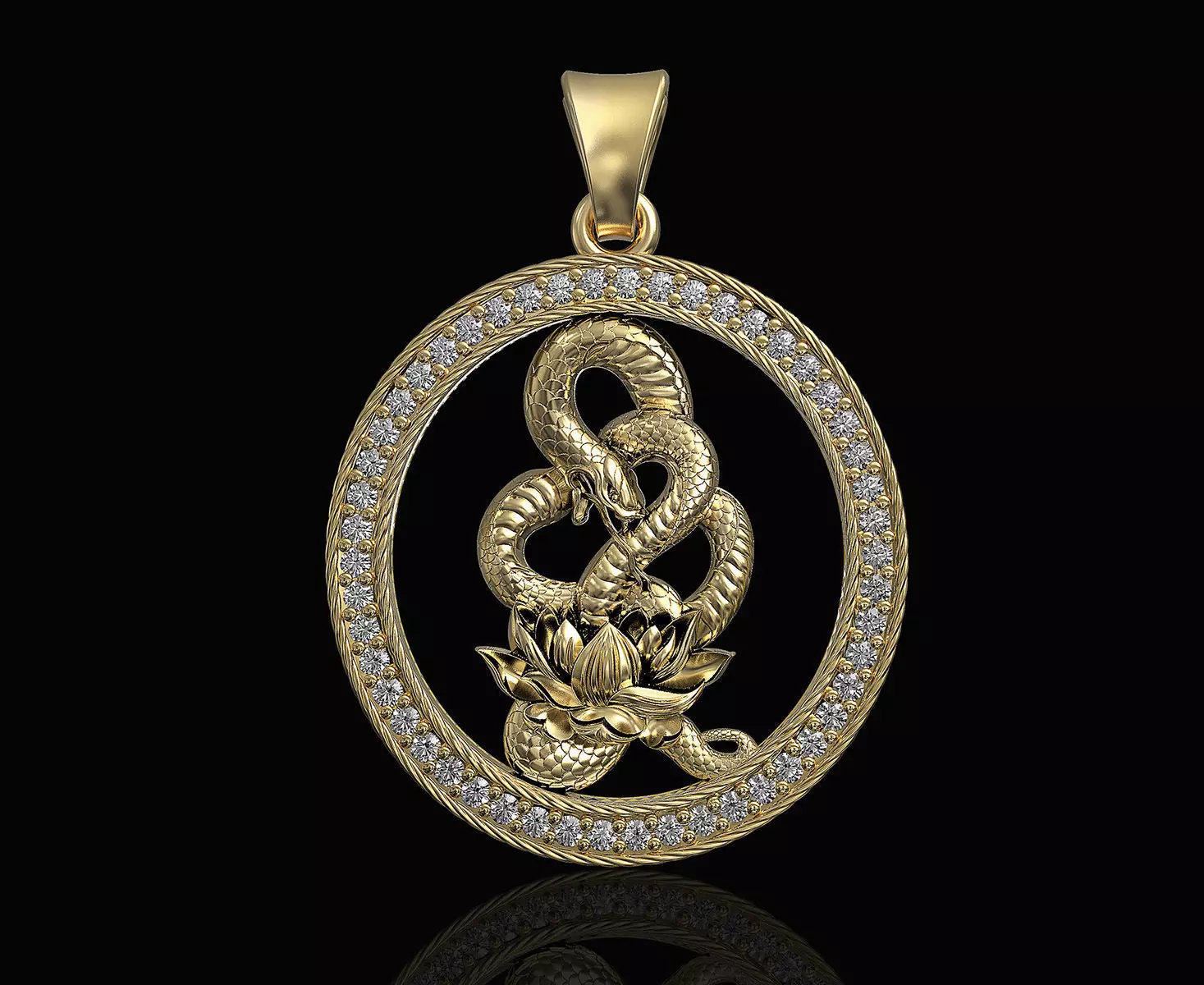 Snake with flower-gemstones pendant 3D print model_0