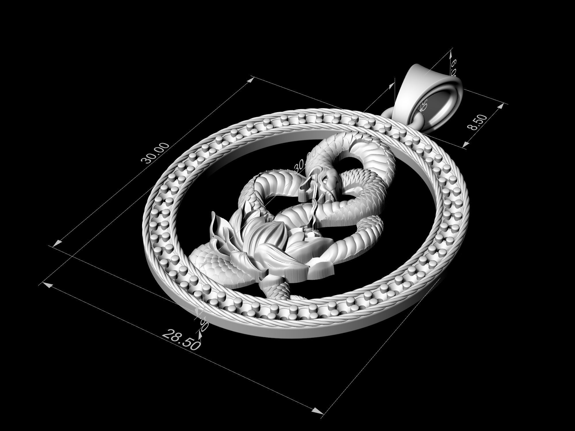 Snake with flower-gemstones pendant 3D print model_8