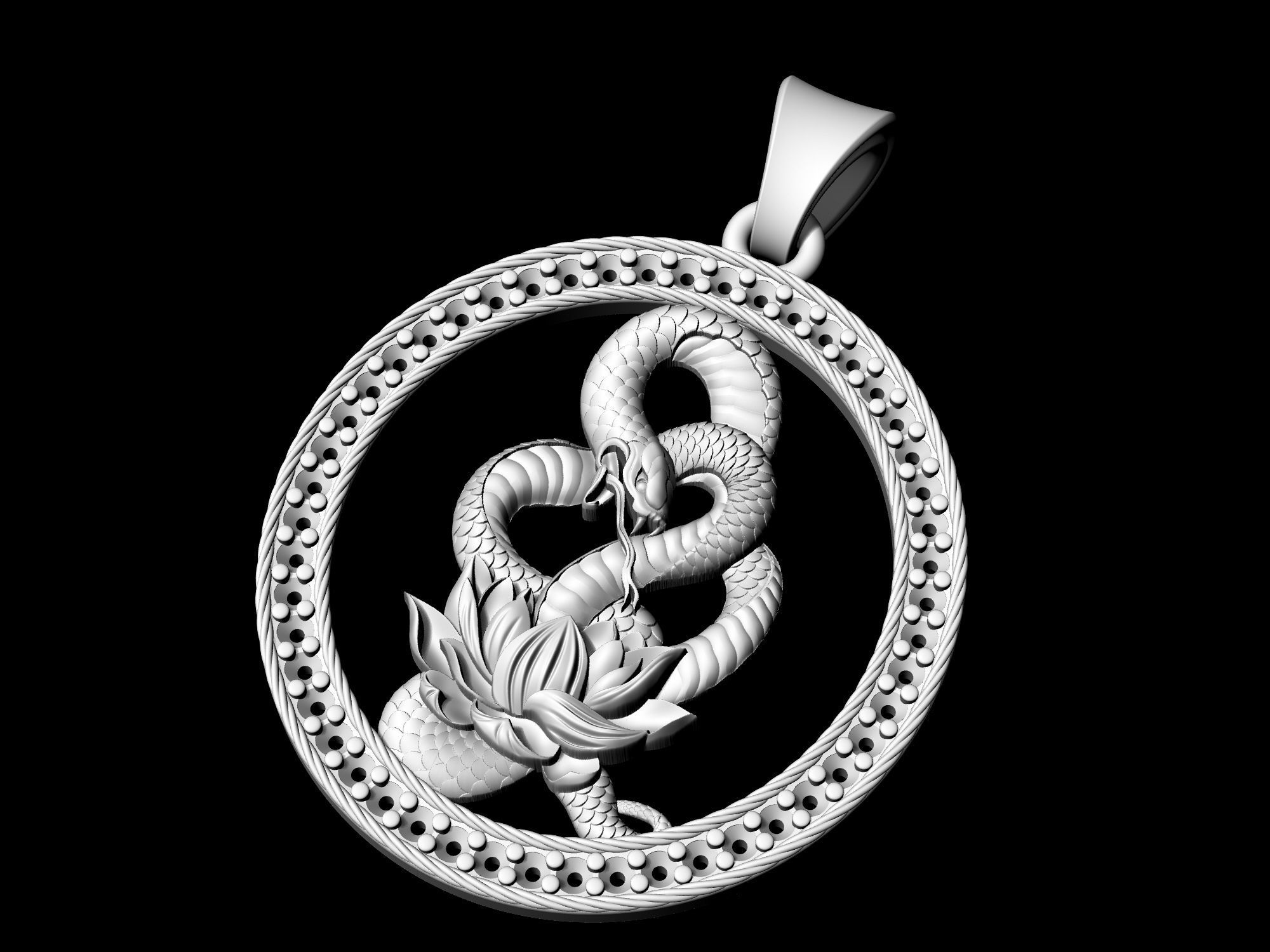 Snake with flower-gemstones pendant 3D print model_4