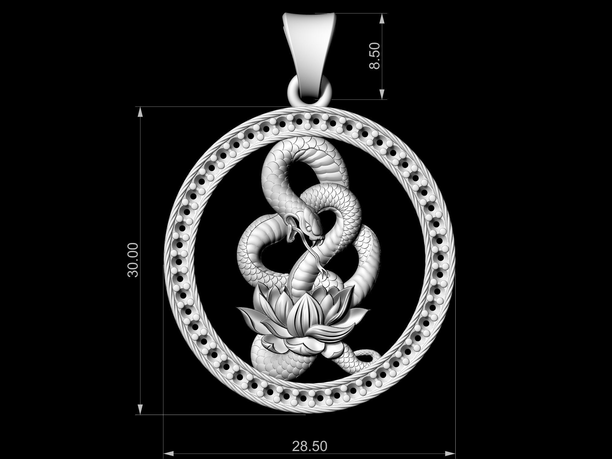 Snake with flower-gemstones pendant 3D print model_6