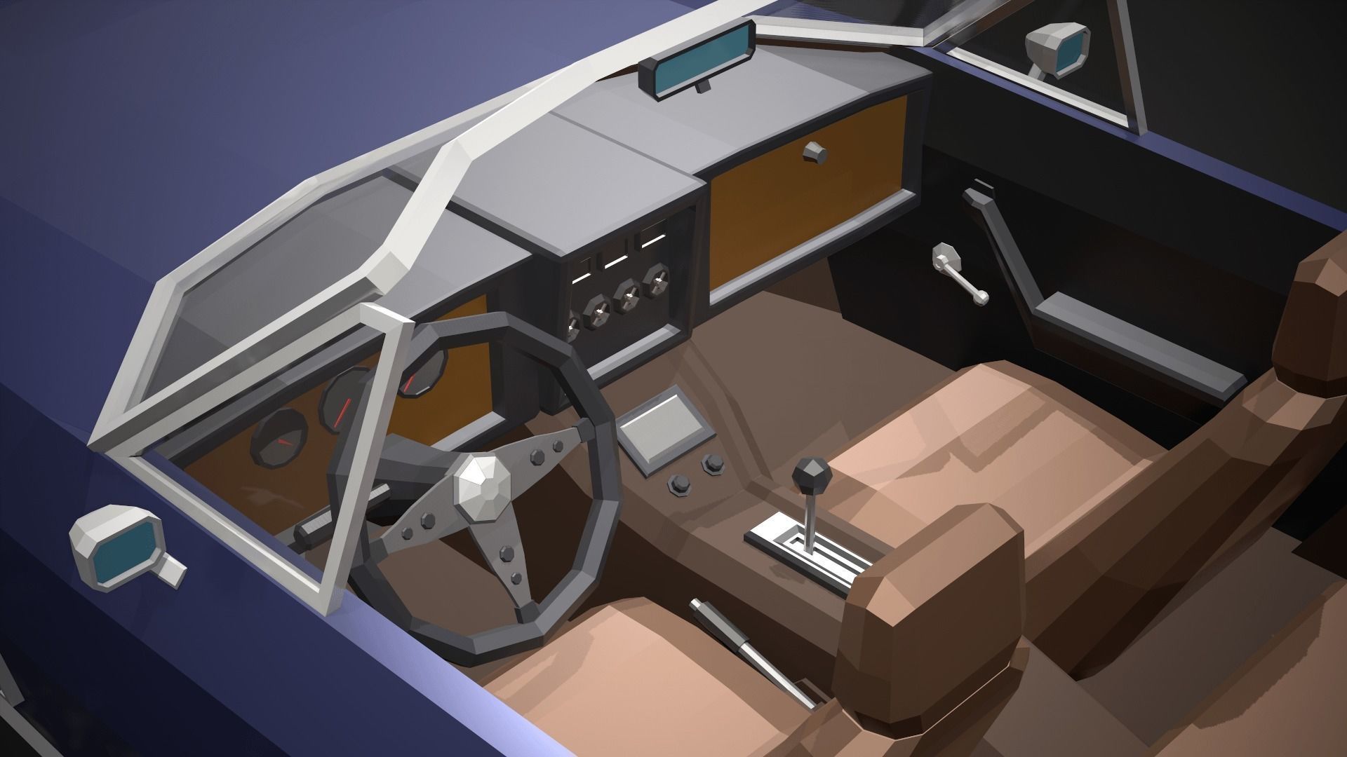 Low-Poly Retro Sports Car 02 Low-poly 3D model_6