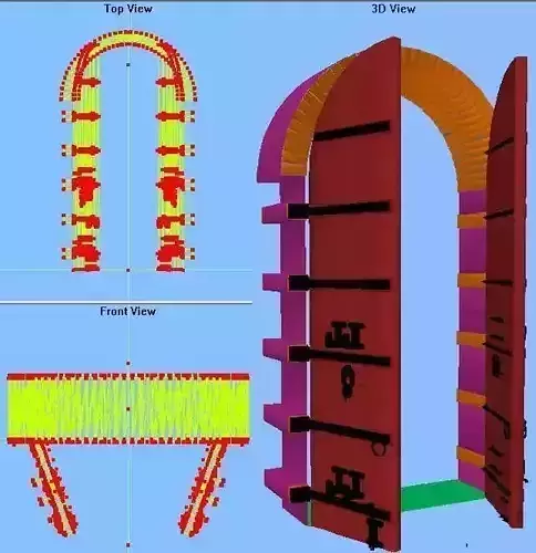 Arched Medieval look 72 inch double door with hinges quoins etc