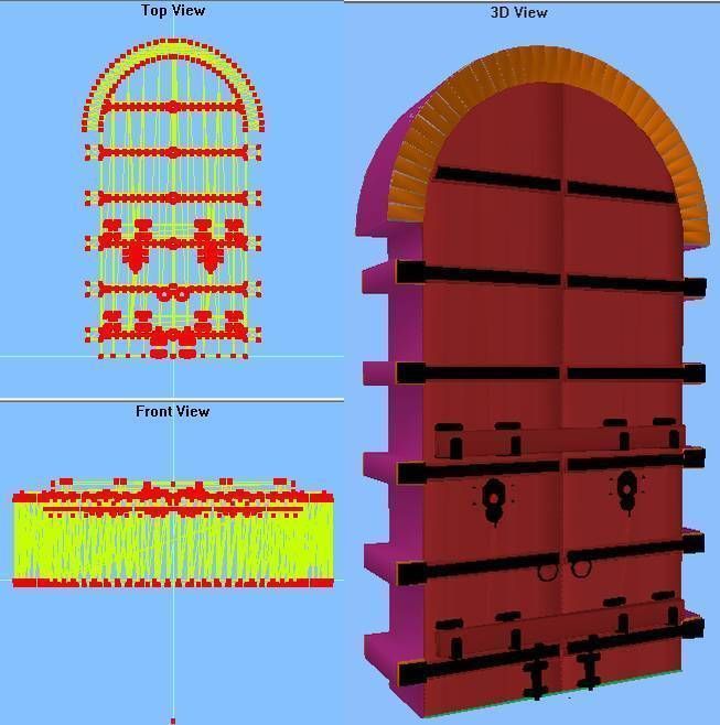 Arched Medieval look 72 inch double door with hinges quoins etc Free 3D model_1