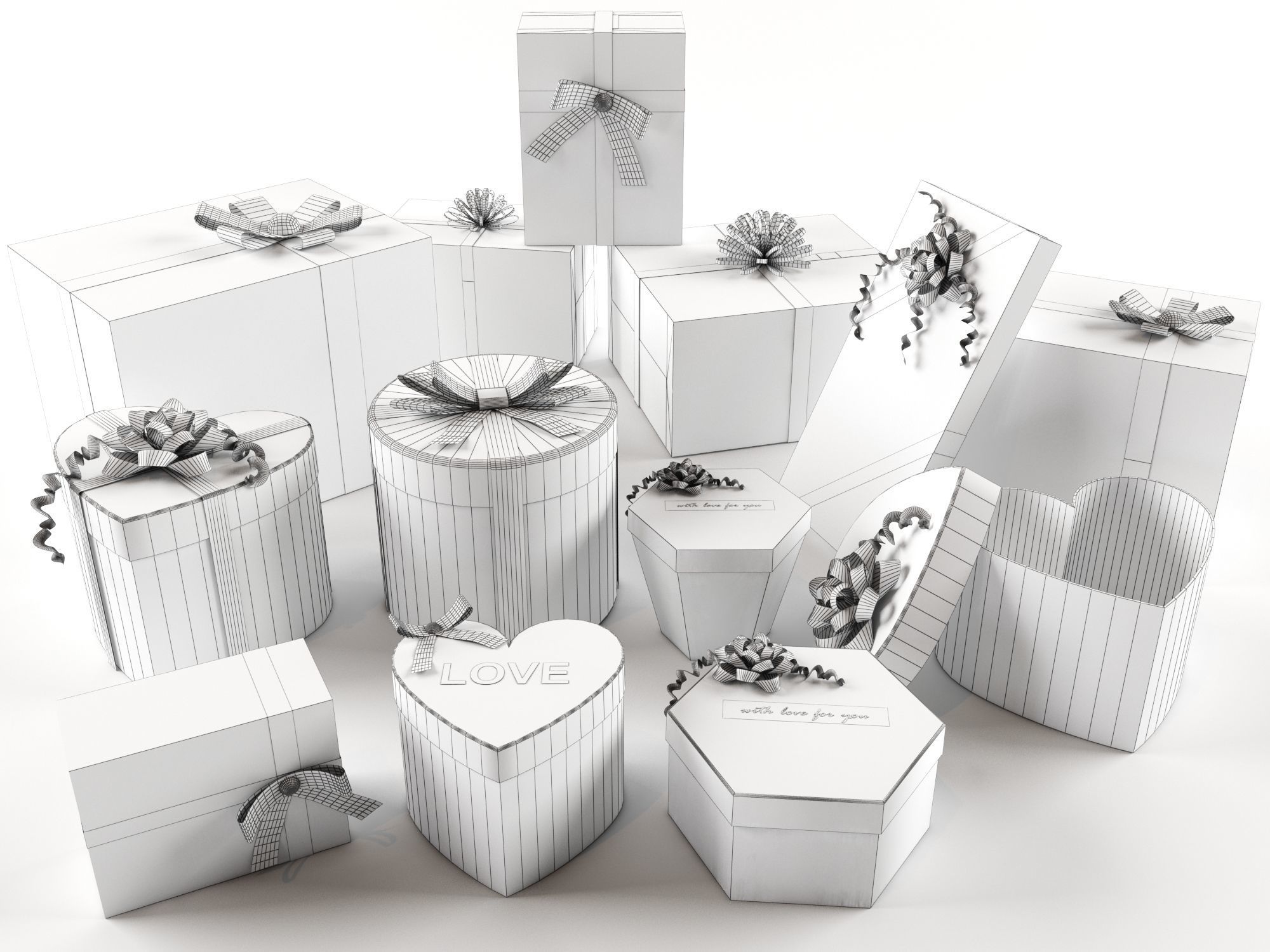 Set of 13 dizzy and deadpan collection gifts boxes 3D model_9
