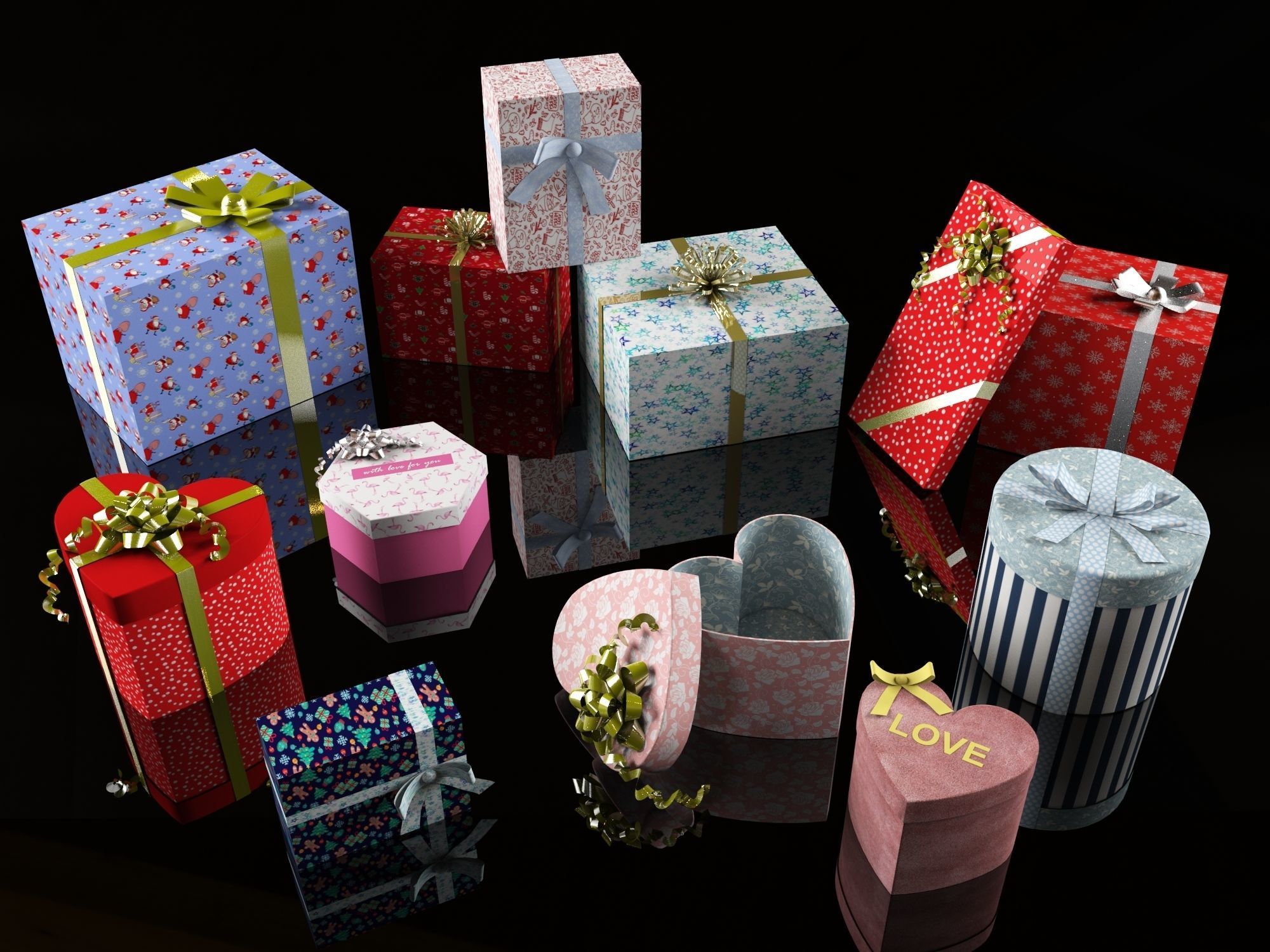 Set of 13 dizzy and deadpan collection gifts boxes 3D model_1