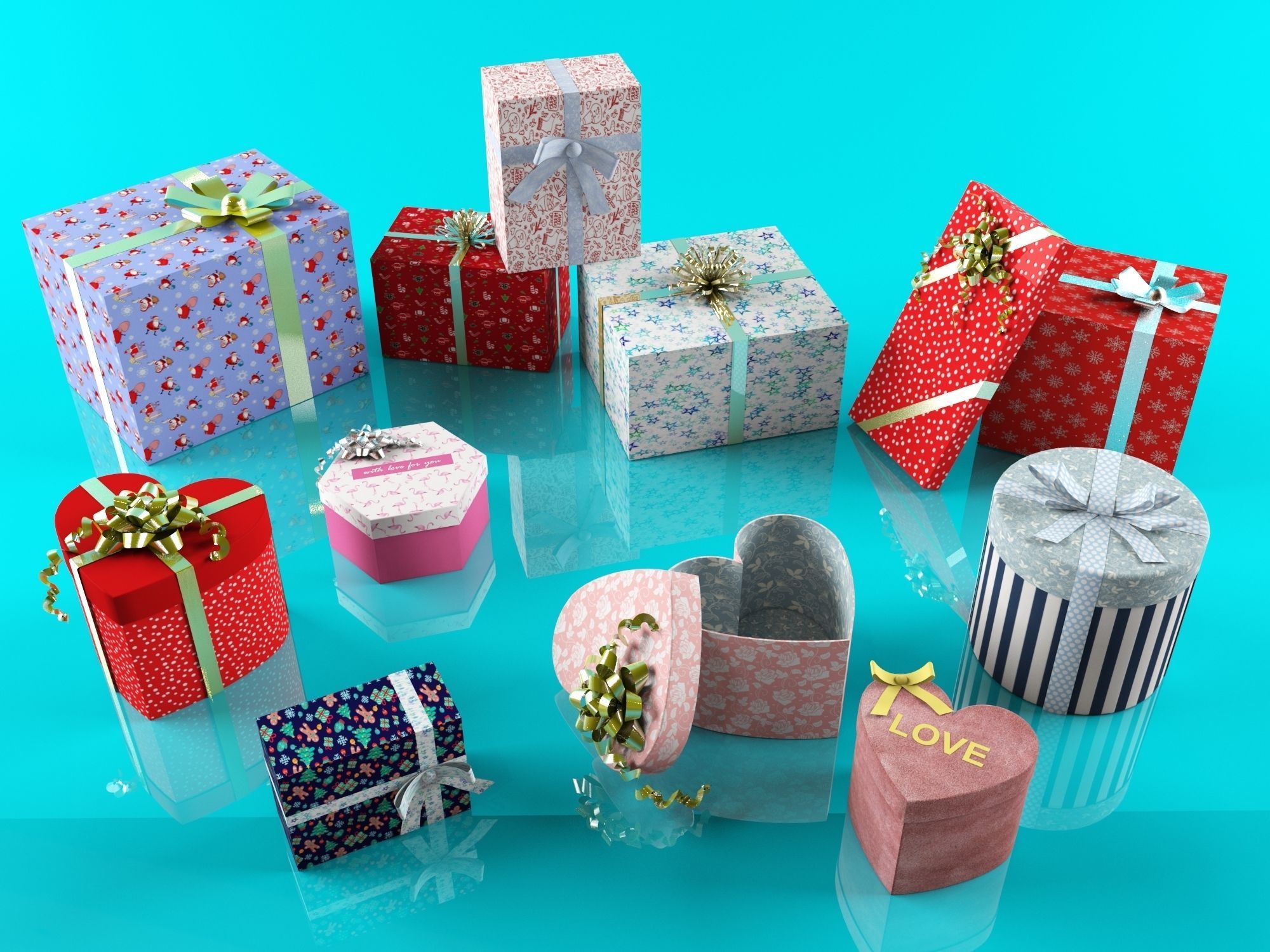 Set of 13 dizzy and deadpan collection gifts boxes 3D model_5