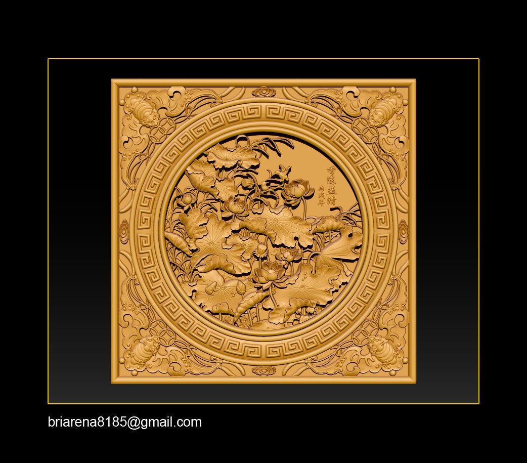 3D STL Models CNC Router - carved Mural Lotus 3D print model_5